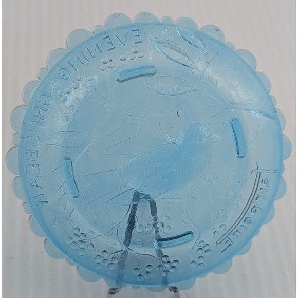 Evening Grosbeak Bird Glass Window Decor Pairpoint Cup Plate Blue Vintage 3.5" - Picture 4 of 7